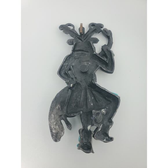 Vintage Snake Dancer Southwest Style Pendant With Inlaid Faux Turquoise - Picture 6 of 6